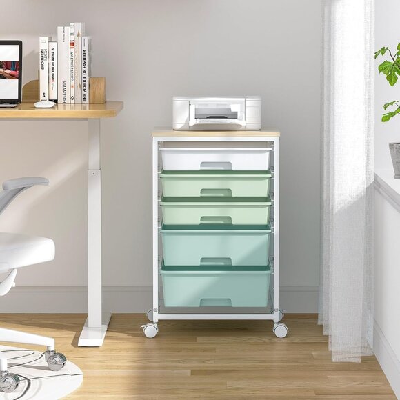 Craft cart,Rolling Cart with Drawers,Storage Cart with 5 Drawers and Wooden Tabl - Picture 9 of 9